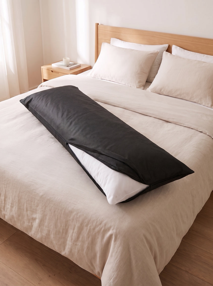 Pokrowiec ochronny do połowy rozpięty z białą dakimakurą w środku